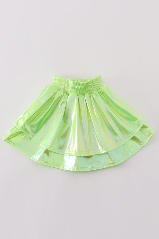 Chartreuse girl ruffle laser skorts