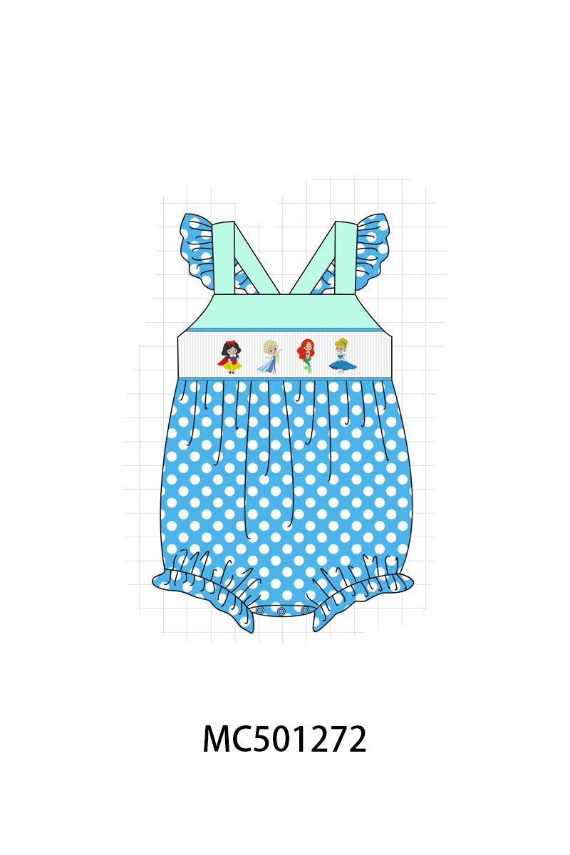 PO49 Blue princess embroidery smocked dot collection