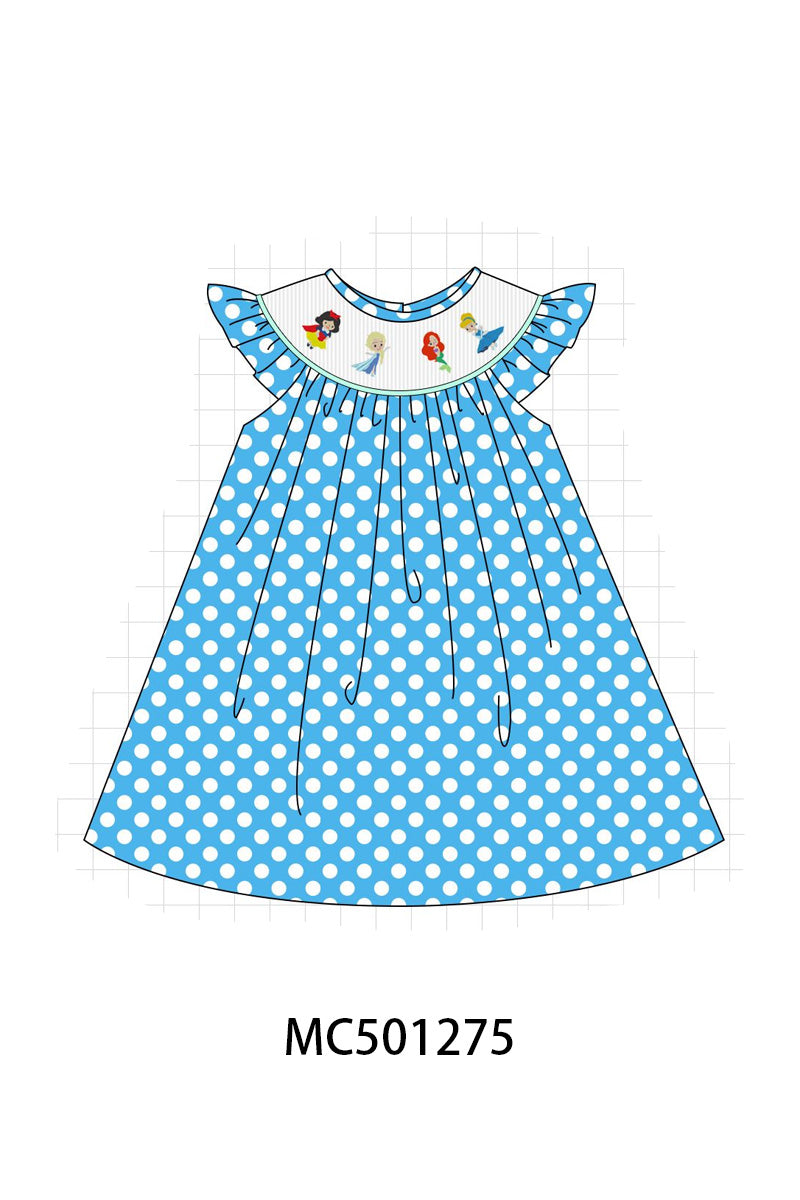 PO49 Blue princess embroidery smocked dot collection