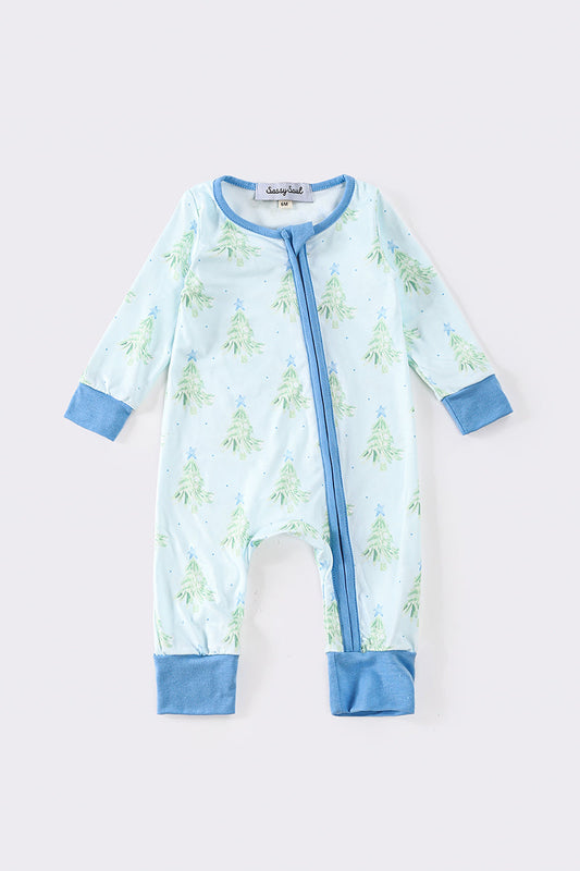 Blue christmas tree boy romper