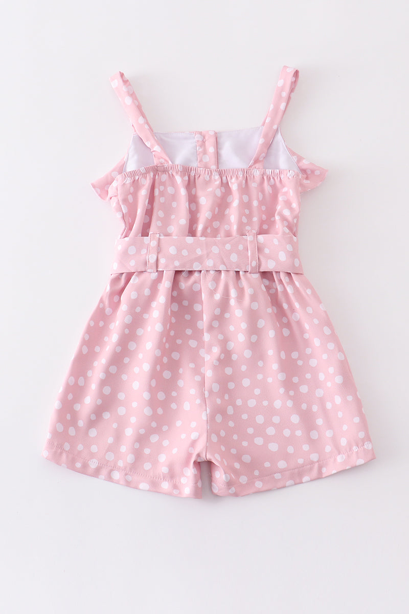 Pink dot print strap ruffle jumpsuit mommy & me